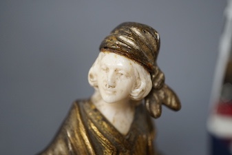 Georges Omerth (1895 - 1925) gilt bronze and Ivory figure of a tarot card reader on marble base 23cm